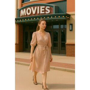 Velvet by Graham & Spencer Eyelet Wrap Dress Pink Puff Sleeve XS‎